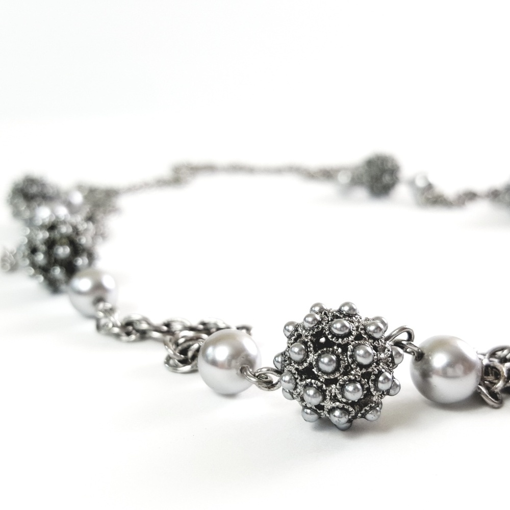 Silver and White Pearl Statement Necklace, NWOT